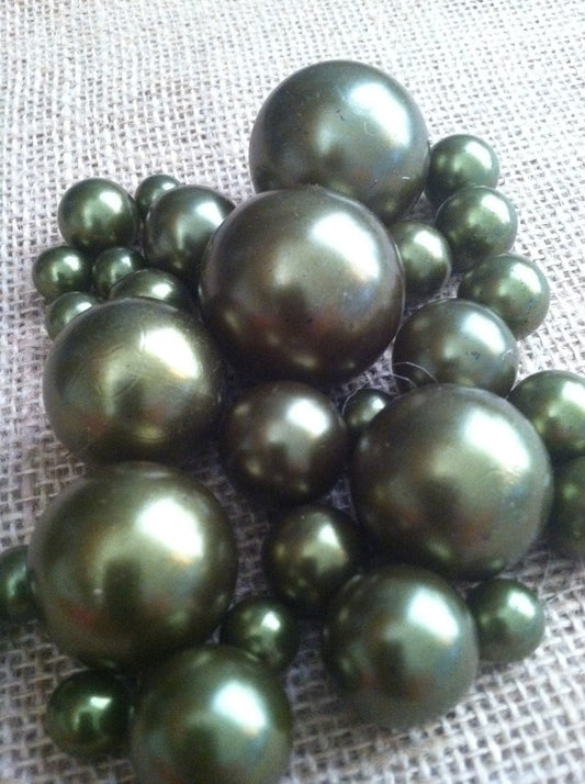 Sage-Olive Green Jumbo Pearls No holes(8-10-14-18-24-30mm) for vase fillers/wedding - Pick your size.