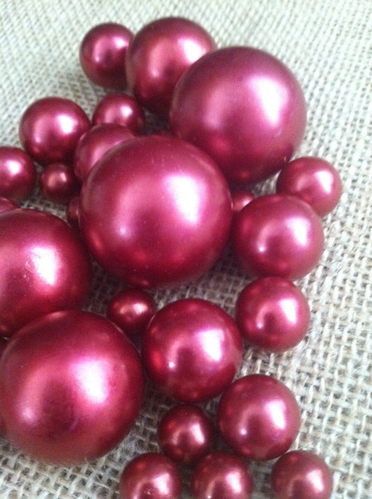 Marsela-Cranberry Jumbo Pearls No holes(8-10-14-18-24-30mm) for vase fillers/wedding - Pick your size.