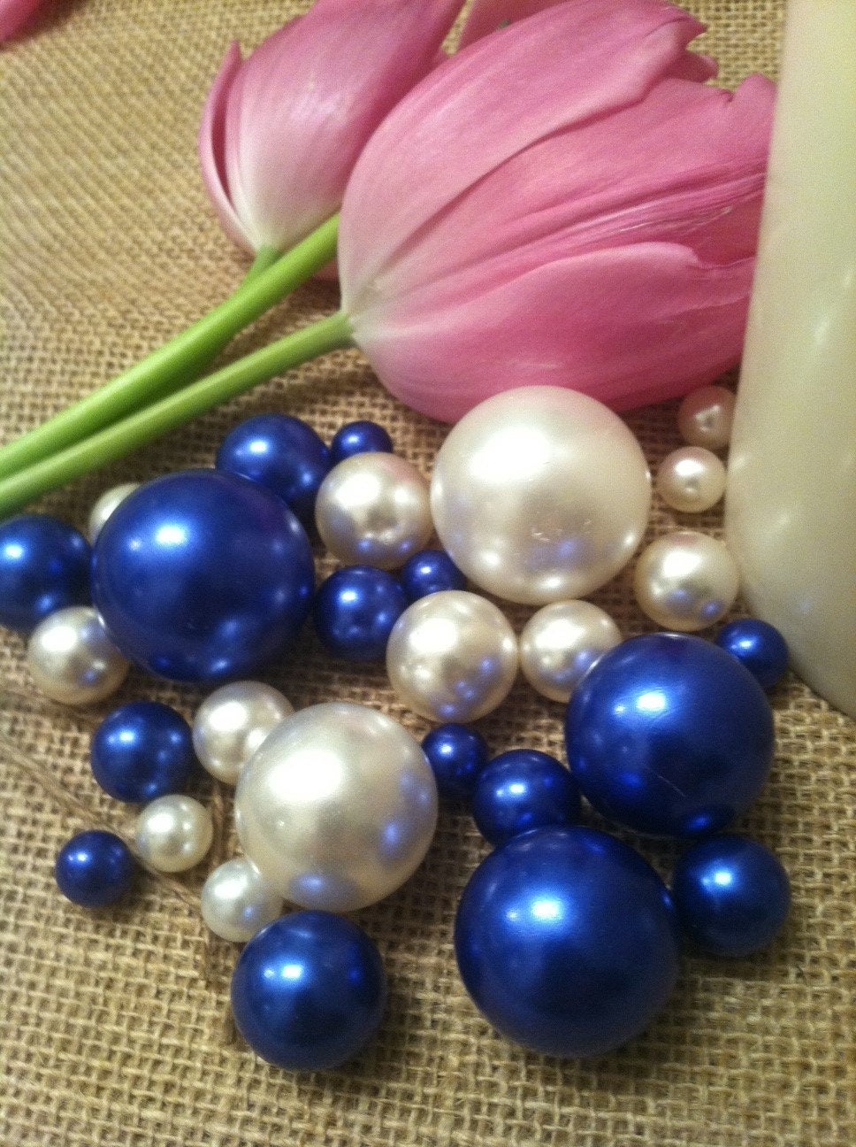 Elegant Vase Filler Jumbo Pearls Royal Blue/White Wedding Centerpieces, Table Scatter, Confetti