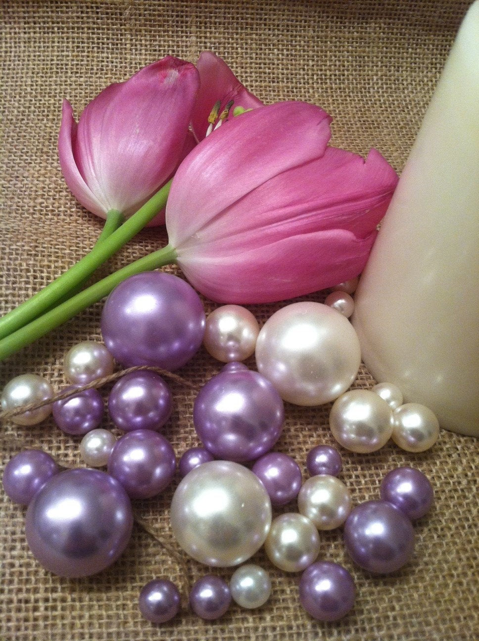 Floating Pearl Vase Filler Jumbo Pearls Ivory/Lilac-Lavendar For Wedding Centerpiece, Table Top Decor, Scatters