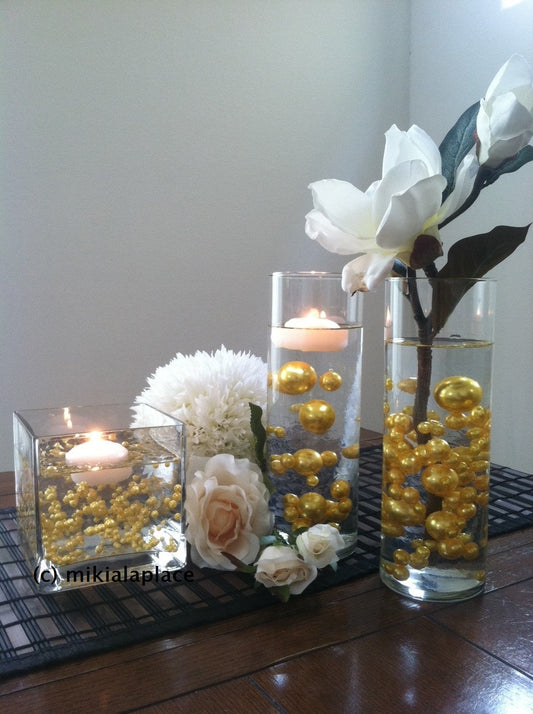 Gold Jumbo Pearls/Table Confetti mix sizes 5-6-7-8-9-10-14-18-14-18-24-30 For Wedding & Home Decors