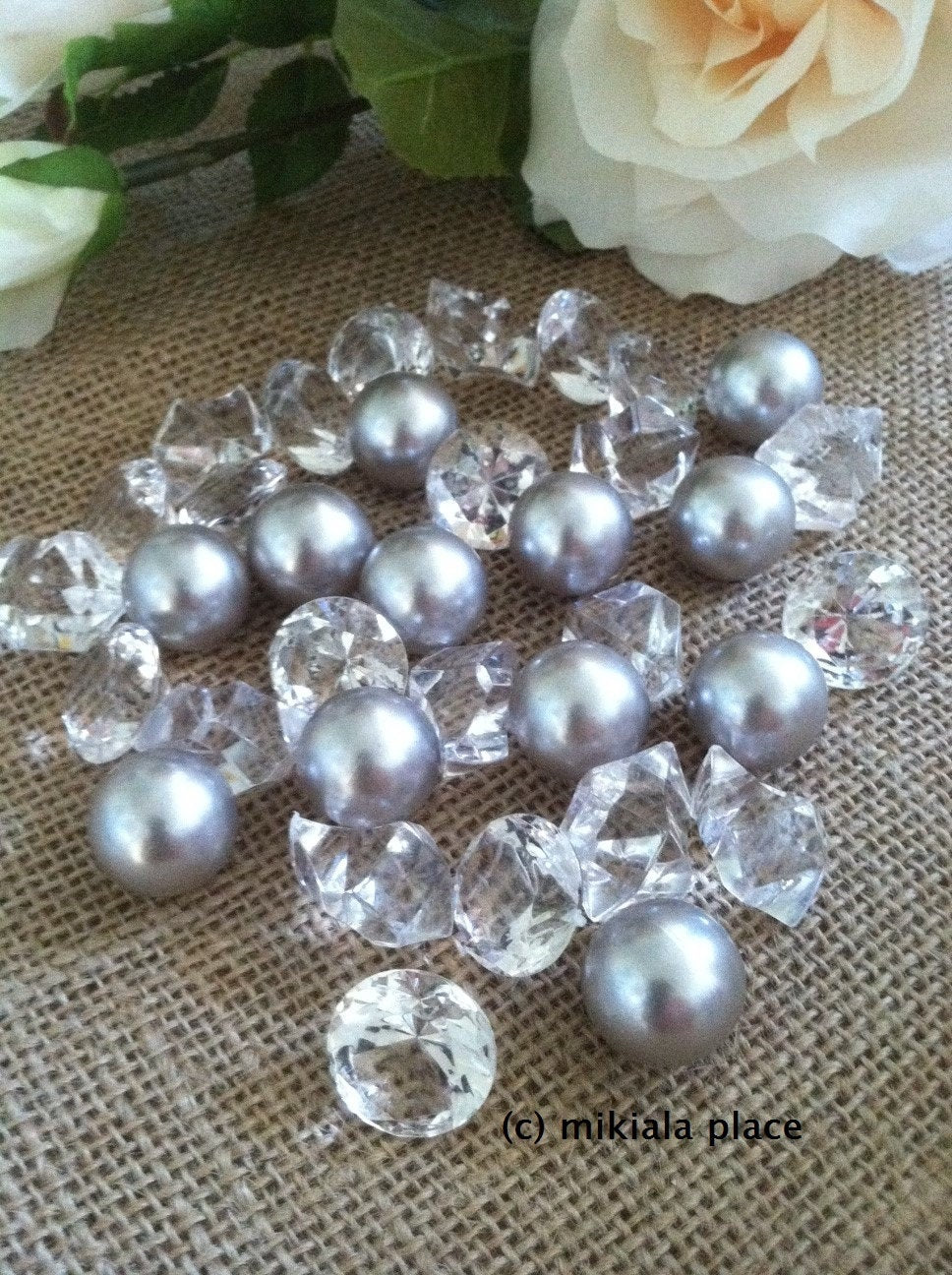 Vase Fillers Acrylic Diamonds, nuggets, Silver Pearl Gem Mixes For Wedding/Home Decor/Table Scatters