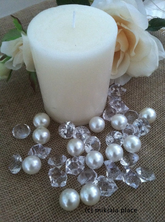 Acrylic Diamonds, ice nuggets, White Pearl Gem Mixes Table confetti For centerpieces, Vase fillers