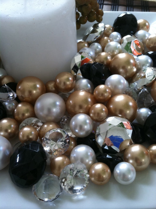 Christmas Holiday Vase Fillers Pearls Diamonds Pearls (Black, Gold, Silver, White)