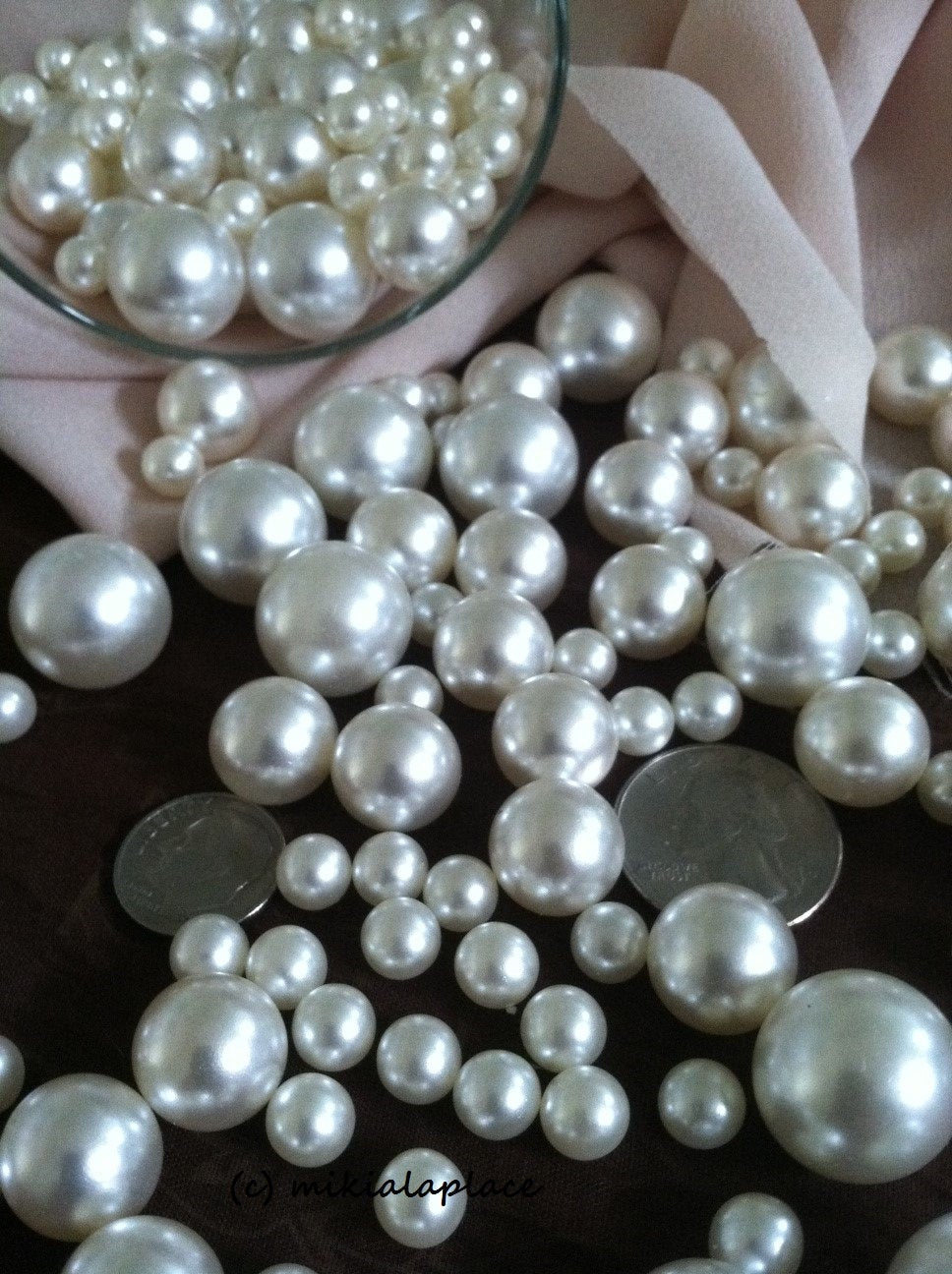 375 Pcs Ivory/White Pearl Beads No Holes (Mix 18mm, 14mm, 10mm, 8mm, 6mm) Vase Fillers