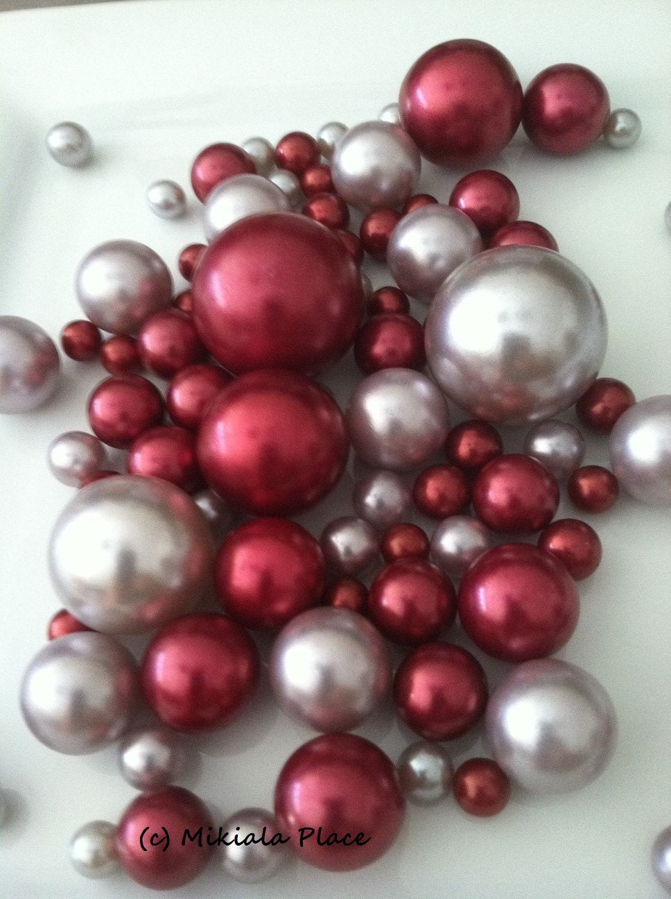 Jumbo Pearls Silver/Marsela-Burgundy (30mm,24mm, 18mm, 14mm, 10mm) Create Floating Pearl Illusion