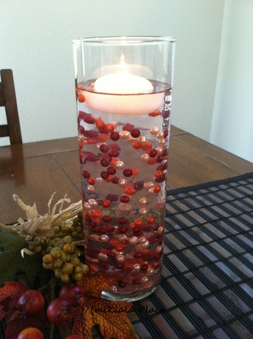 300 Pc 8mm Pearls No Holes "Floating Pearl Illusion" Vase Fillers Fall Mix (orange, burgundy, light coral)