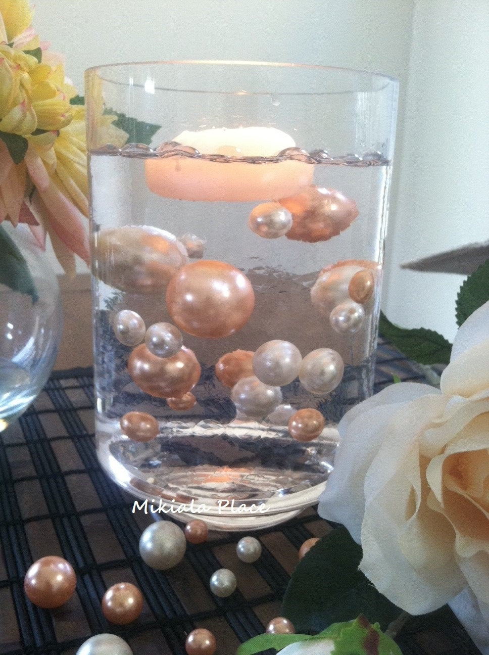 Elegant Floating Jumbo Pearls Ivory/Light Coral Vase Fillers/Wedding Centerpiece, Table Confetti, Scatters