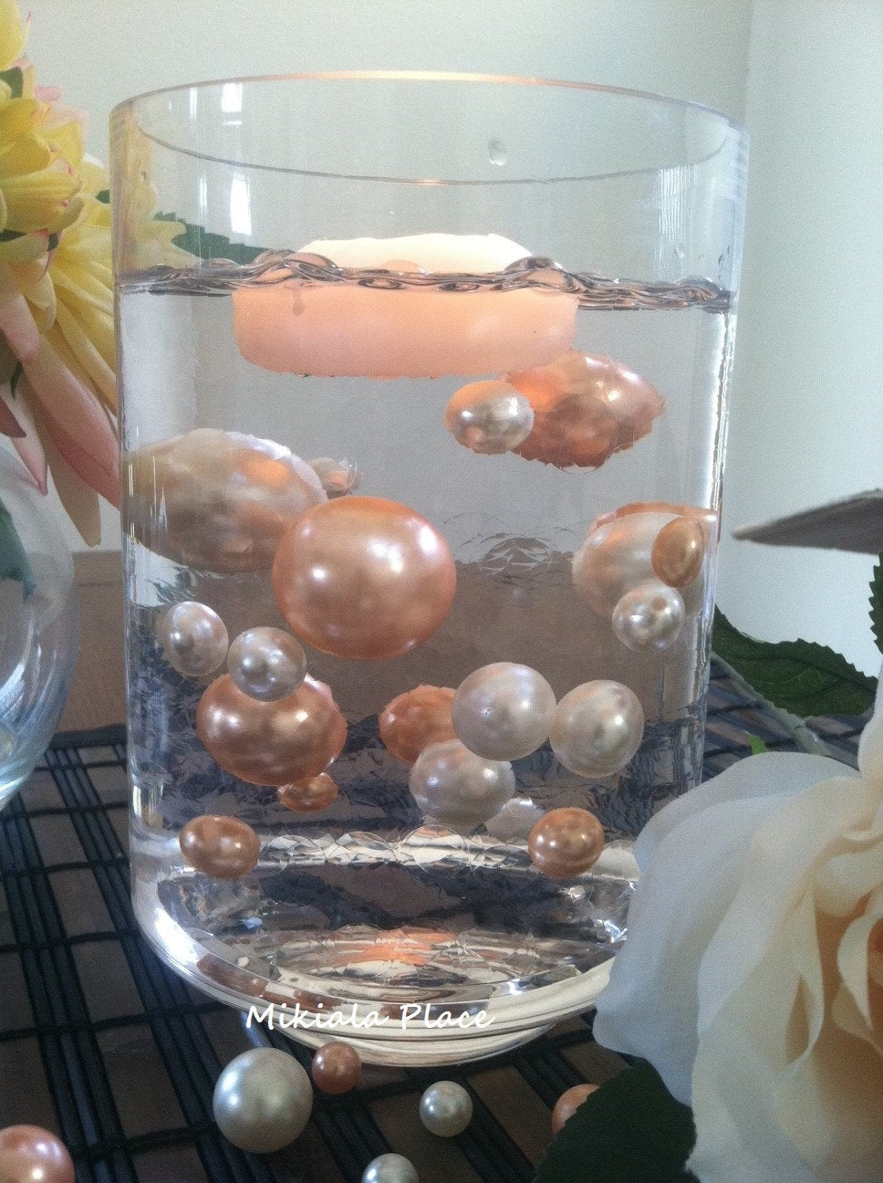 Elegant Floating Jumbo Pearls Ivory/Light Coral Vase Fillers/Wedding Centerpiece, Table Confetti, Scatters