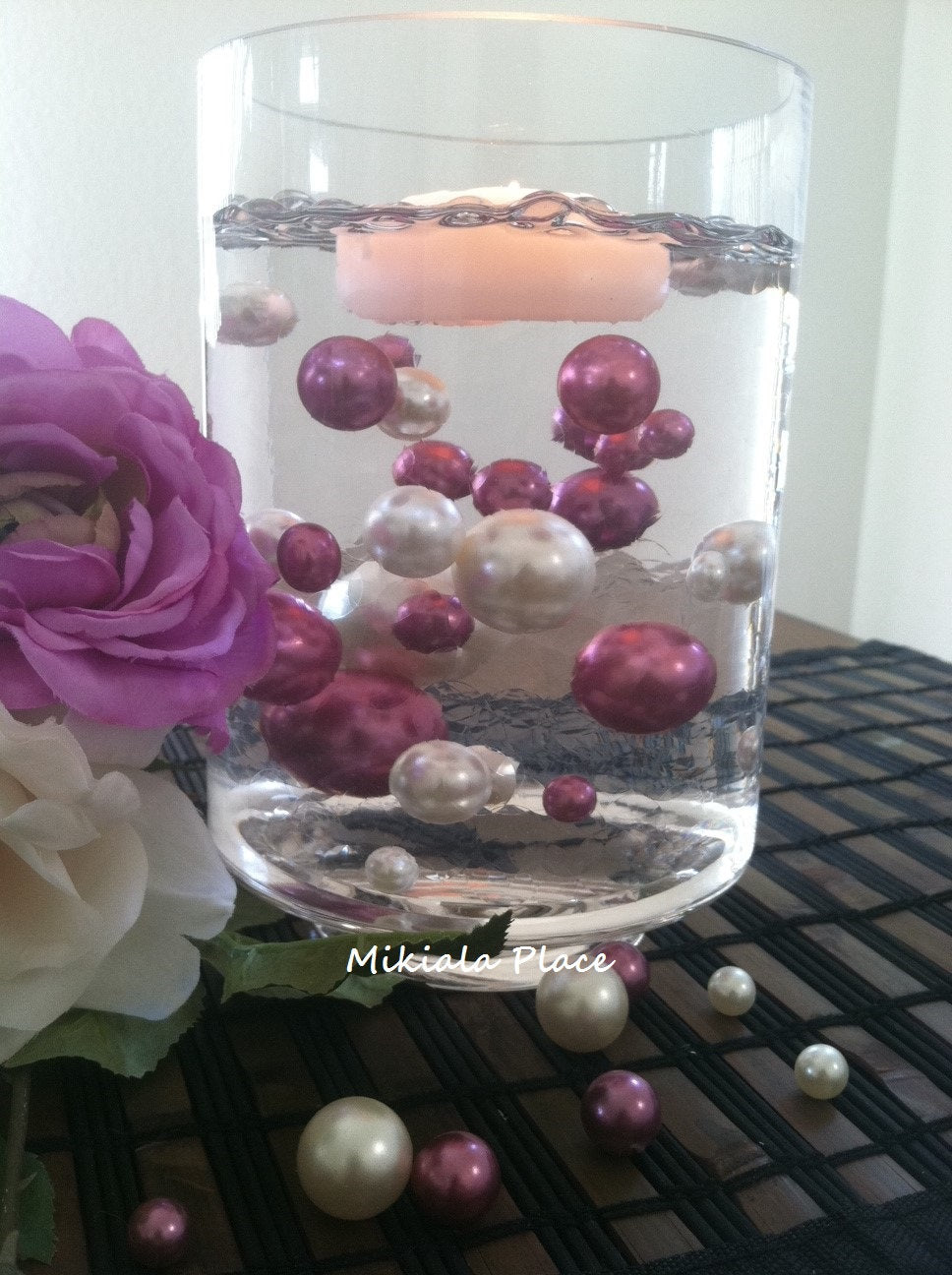 Ivory/Orchid Jumbo Floating Pearls For Vase Fillers/Wedding Centerpiece, Table Confetti, Scatters