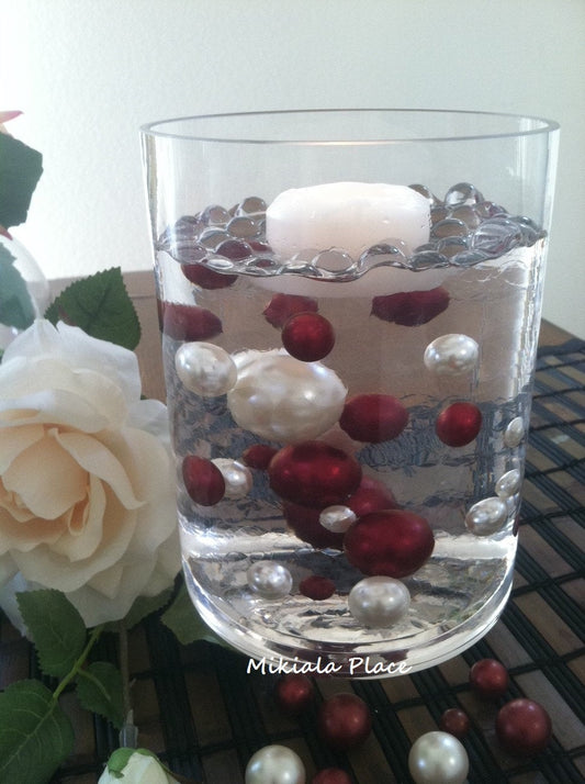 Ivory/Burgundy (red wine) Jumbo Floating Pearls For Vase Fillers/Wedding Centerpiece, Table Confetti, Scatters