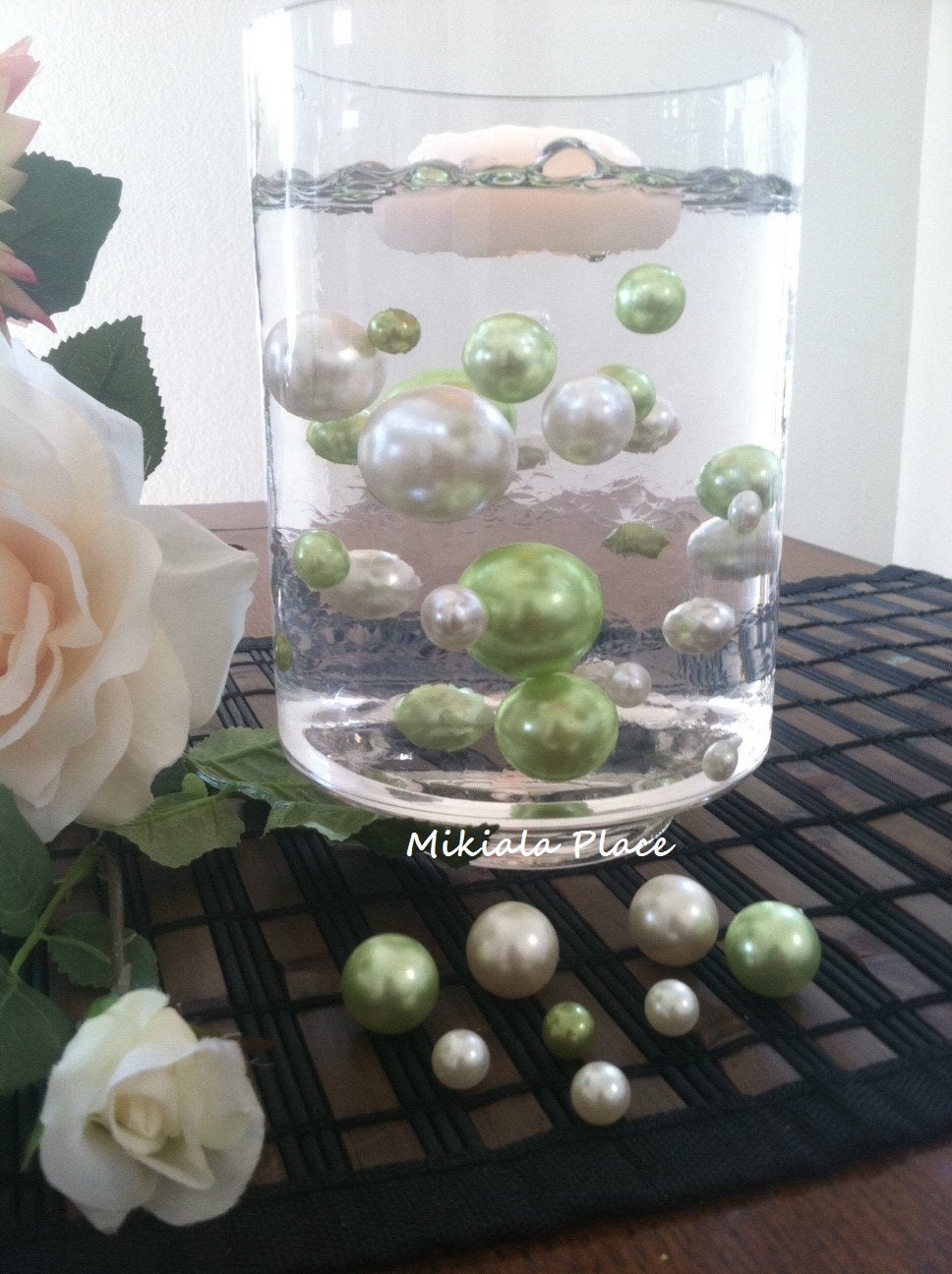 Ivory/Lime Green Jumbo Floating Pearls  For Vase Fillers/Wedding Centerpiece, Table Confetti, Scatters