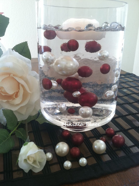 Vase Filler Jumbo Pearls Ivory/Marsela-Cranberry Pearls For Wedding Centerpieces, Table Scatters, Confetti