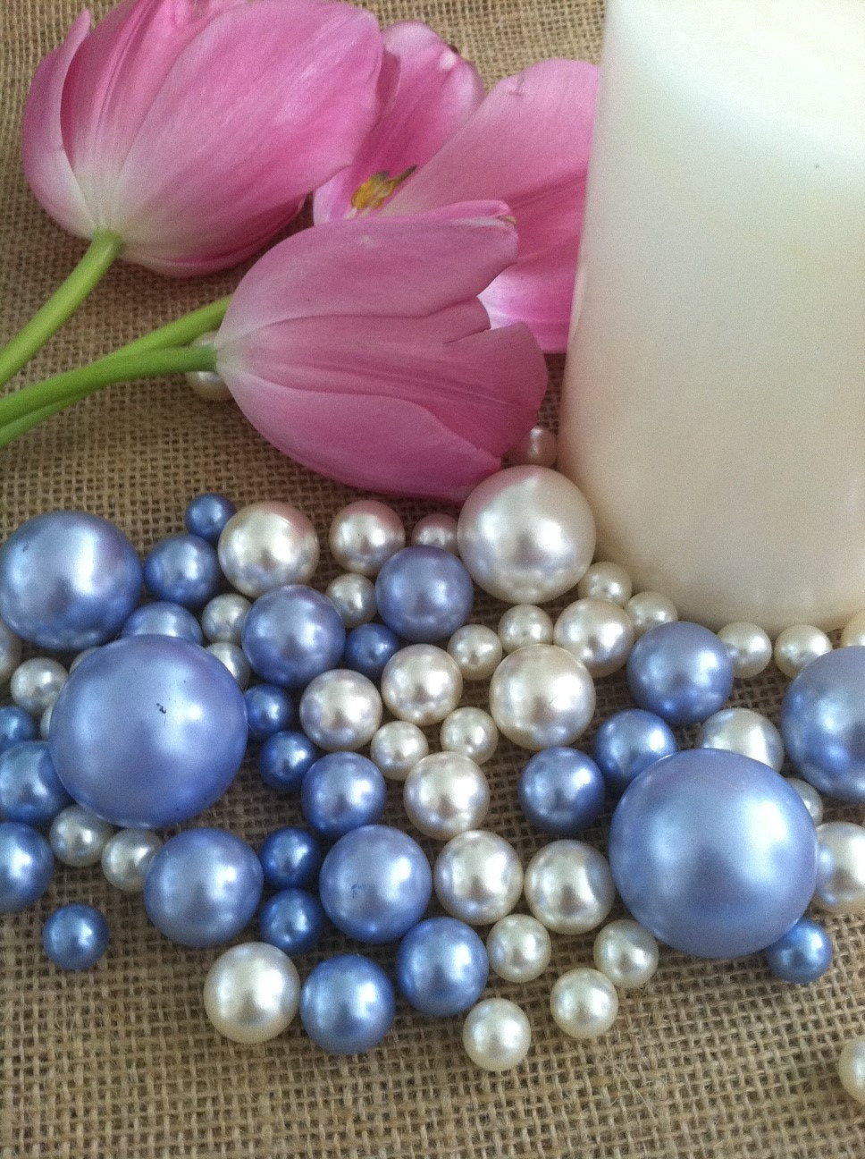 Floating Jumbo Pearls Vase Filler Ivory/Malibu-Sky Blue Pearls For Wedding Centerpiece, Table Scatters