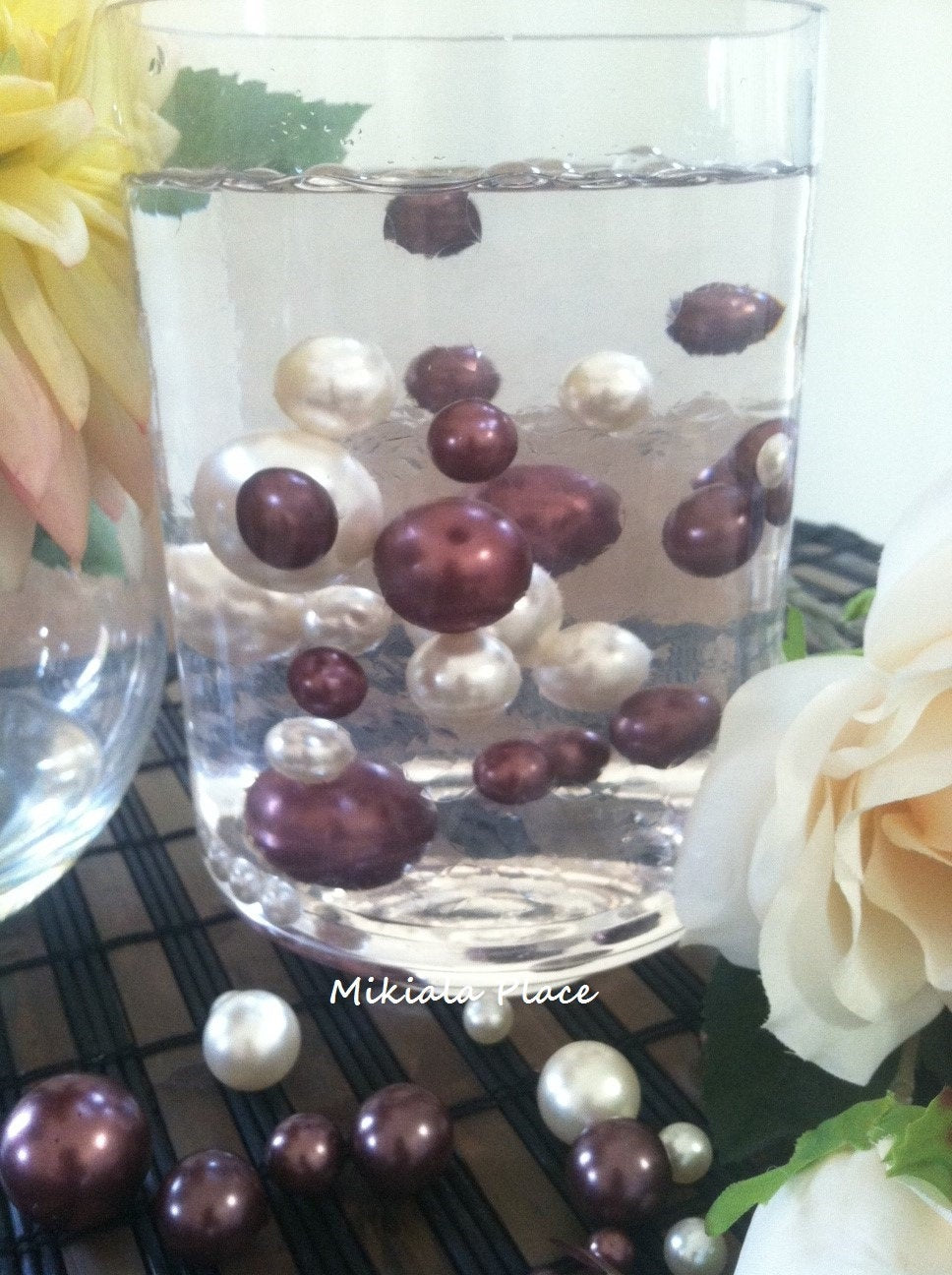 Jumbo Floating Pearls, Vase Filler Ivory/Chocolate Brown Pearls Mix Size For Birthday Celebration,  Wedding Centerpiece