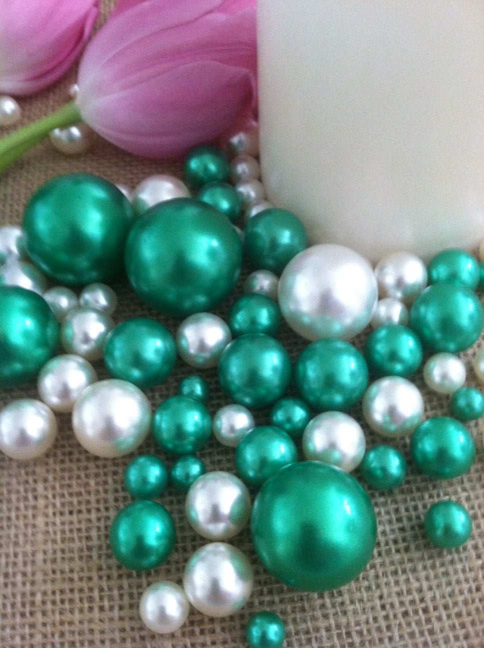 Wedding Centerpiece/Vase Filler Jumbo Pearls Ivory/Kelly-Lime Green, Table Scatter, Confetti