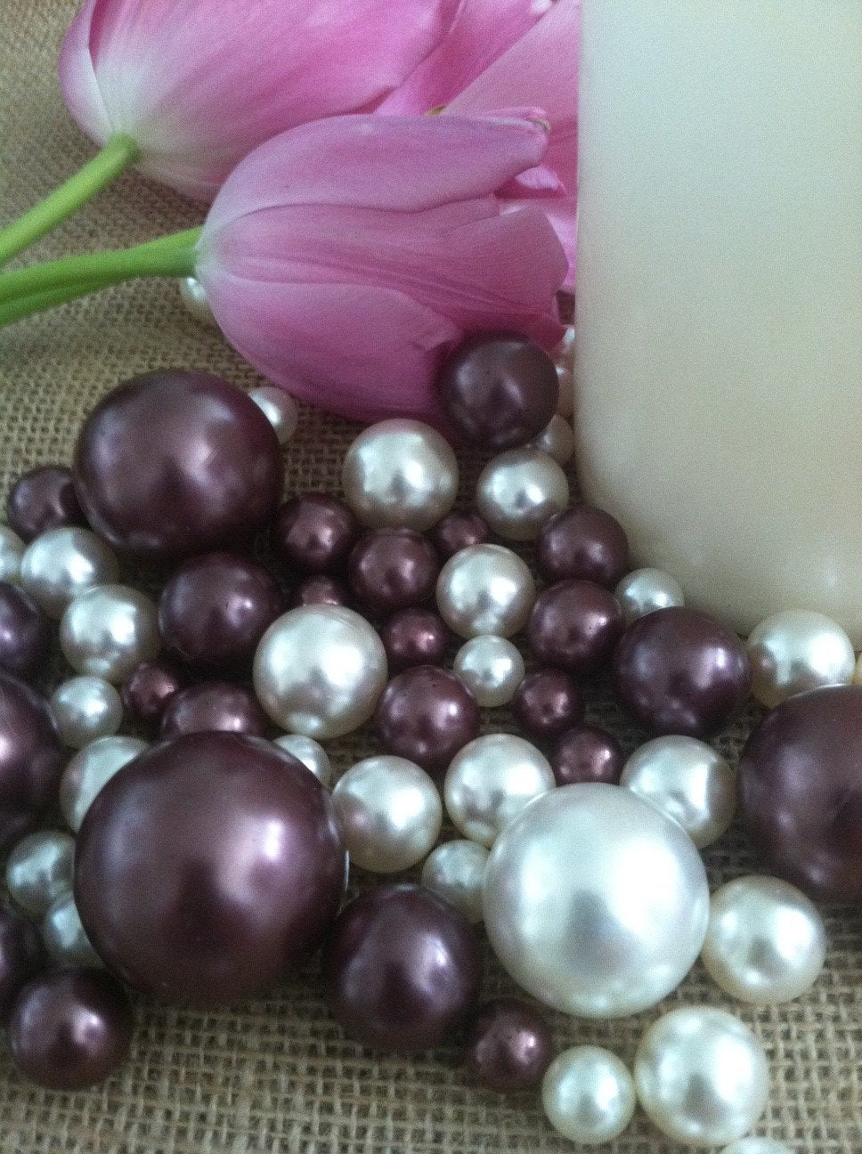 Jumbo Floating Pearls, Vase Filler Ivory/Chocolate Brown Pearls Mix Size For Birthday Celebration,  Wedding Centerpiece