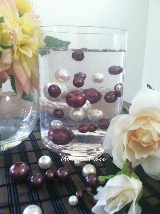 Jumbo Floating Pearls, Vase Filler Ivory/Chocolate Brown Pearls Mix Size For Birthday Celebration,  Wedding Centerpiece