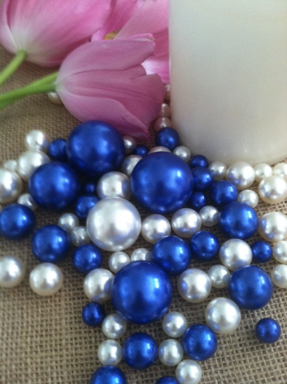 Elegant Vase Filler Jumbo Pearls Royal Blue/White Wedding Centerpieces, Table Scatter, Confetti