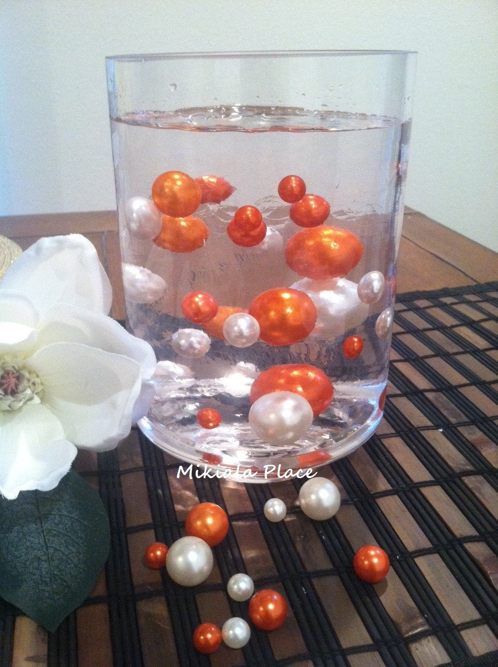 Wedding Centerpiece Vase Filler Jumbo Pearls Ivory/Coral-Orange, No Hole Pearls, Great For Scatters/Confetti