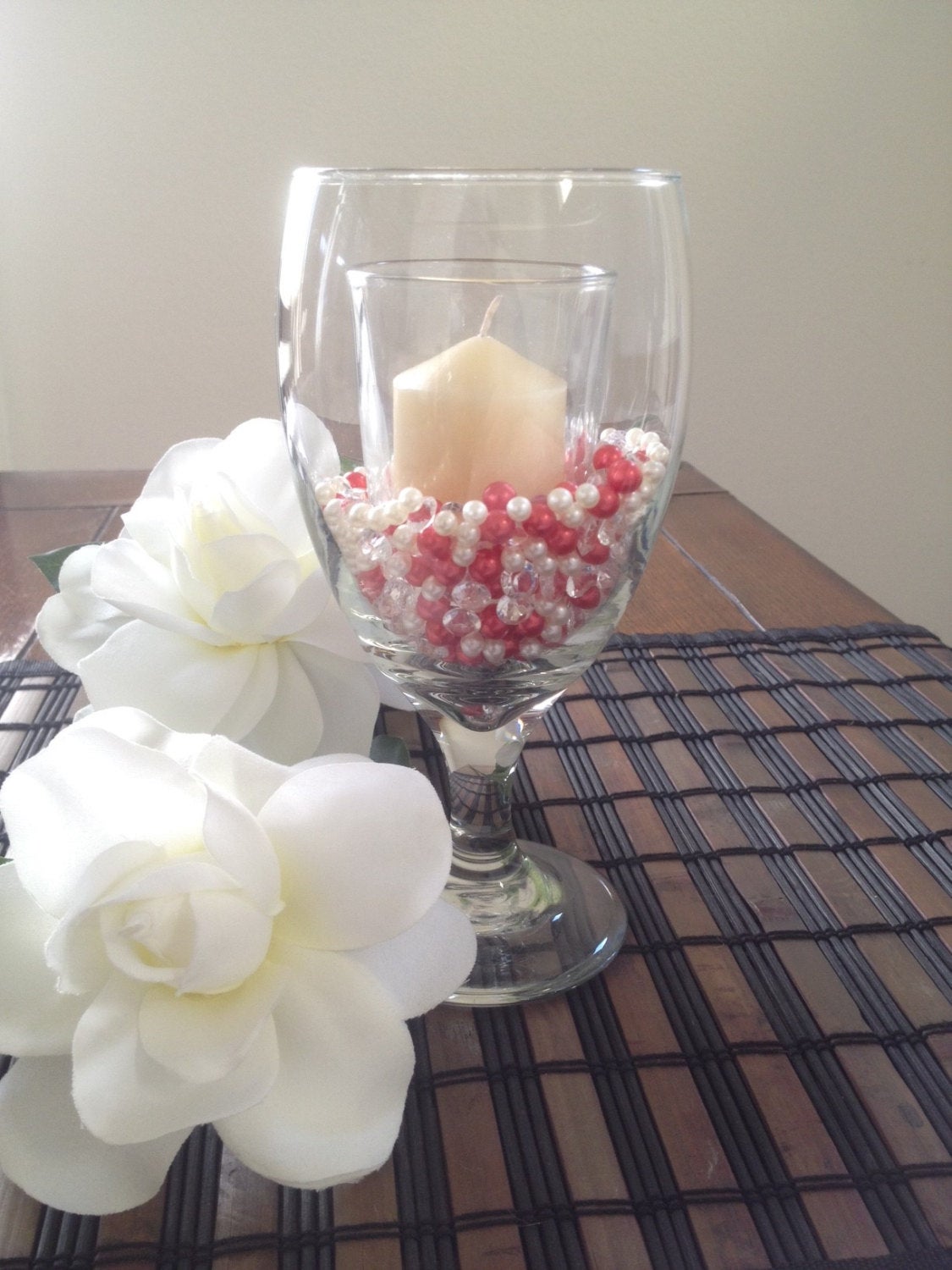 Diamonds & Pearl Mix Red/White Pearl, Clear Diamonds For Candle Votive Fillers, Table Scatters/Confetti and wedding decors