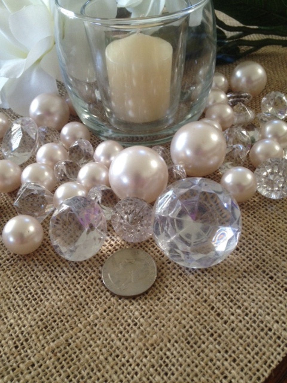 Blush Pink Pearls And Jumbo Diamond Mix For Table Scatters, Vase Fillers Decors For Wedding And Home Accent