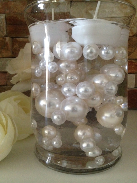 Vase Filler Pearls For Floating Pearl Centerpiece, Ivory/White Pearls 80 Jumbo & Mix Size Pearls, No Hole Pearls