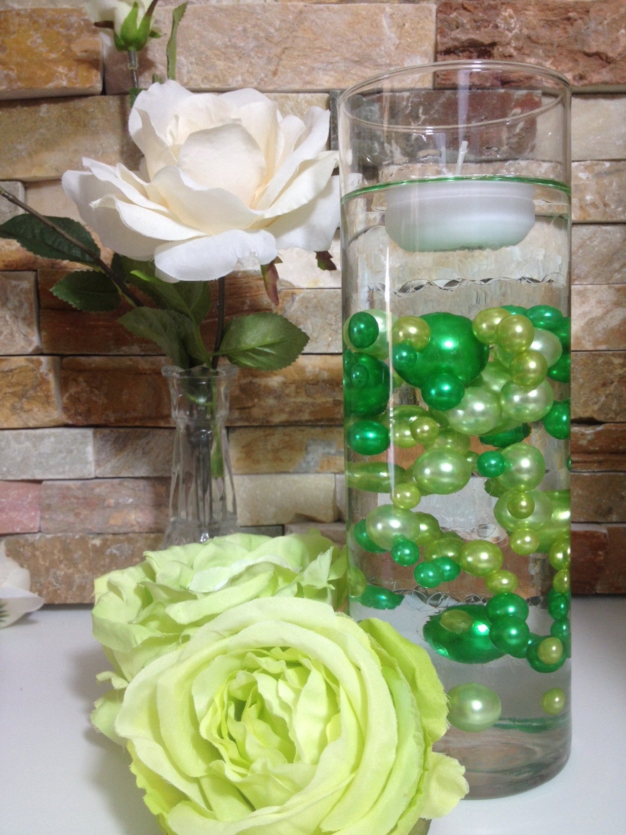 Lime Green And Green Pearls, Vase Filler Pearls, DIY Floating Pearl Centerpiece, Table Scatters And Confetti, Jumbo Mix Size Pearls