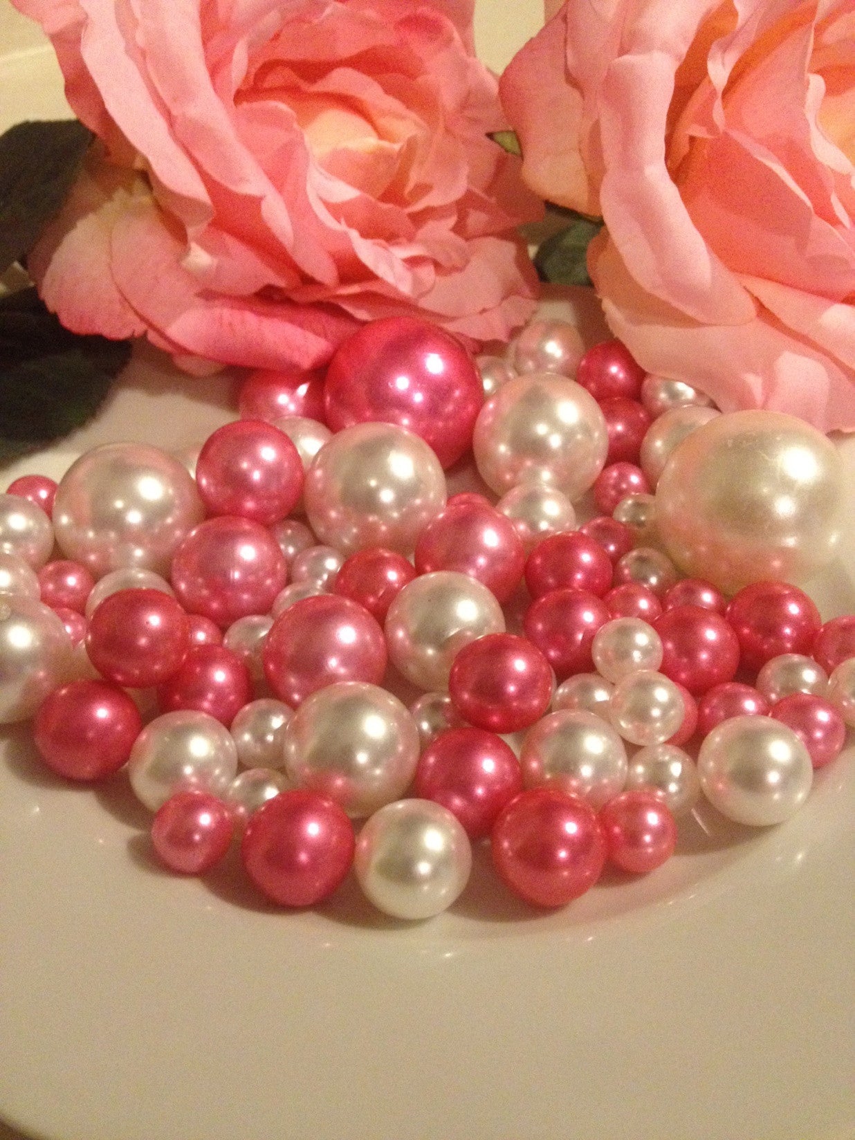 Vase Filler Pearls Pink And White, DIY Floating Pearl Centerpiece, Table Scatters And Confetti, Jumbo Mix Size Pearls