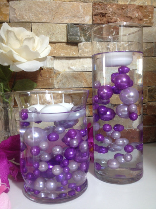 DIY Floating Pearl Centerpiece Vase Filler Pearls lilac/Purple Pearls 80 Jumbo & Mix Size Pearls, No Hole Pearls