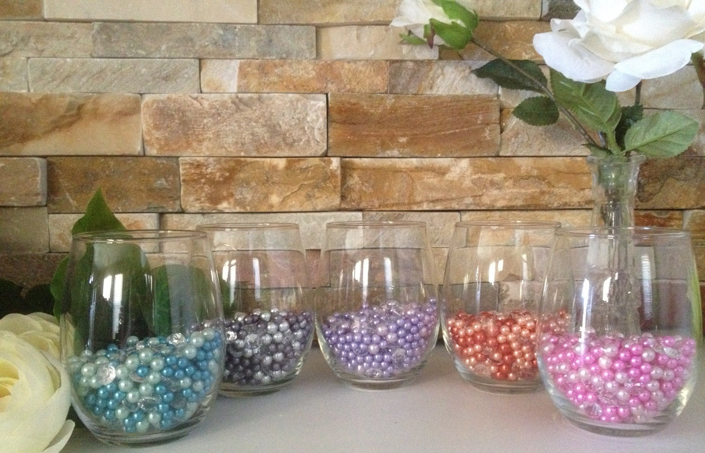 Diamonds And Pearls Table Scatter, Lilac & Lavendar Pearls, Clear Diamond Table Confetti, Vase Filler Pearls For Candles, Wine glass