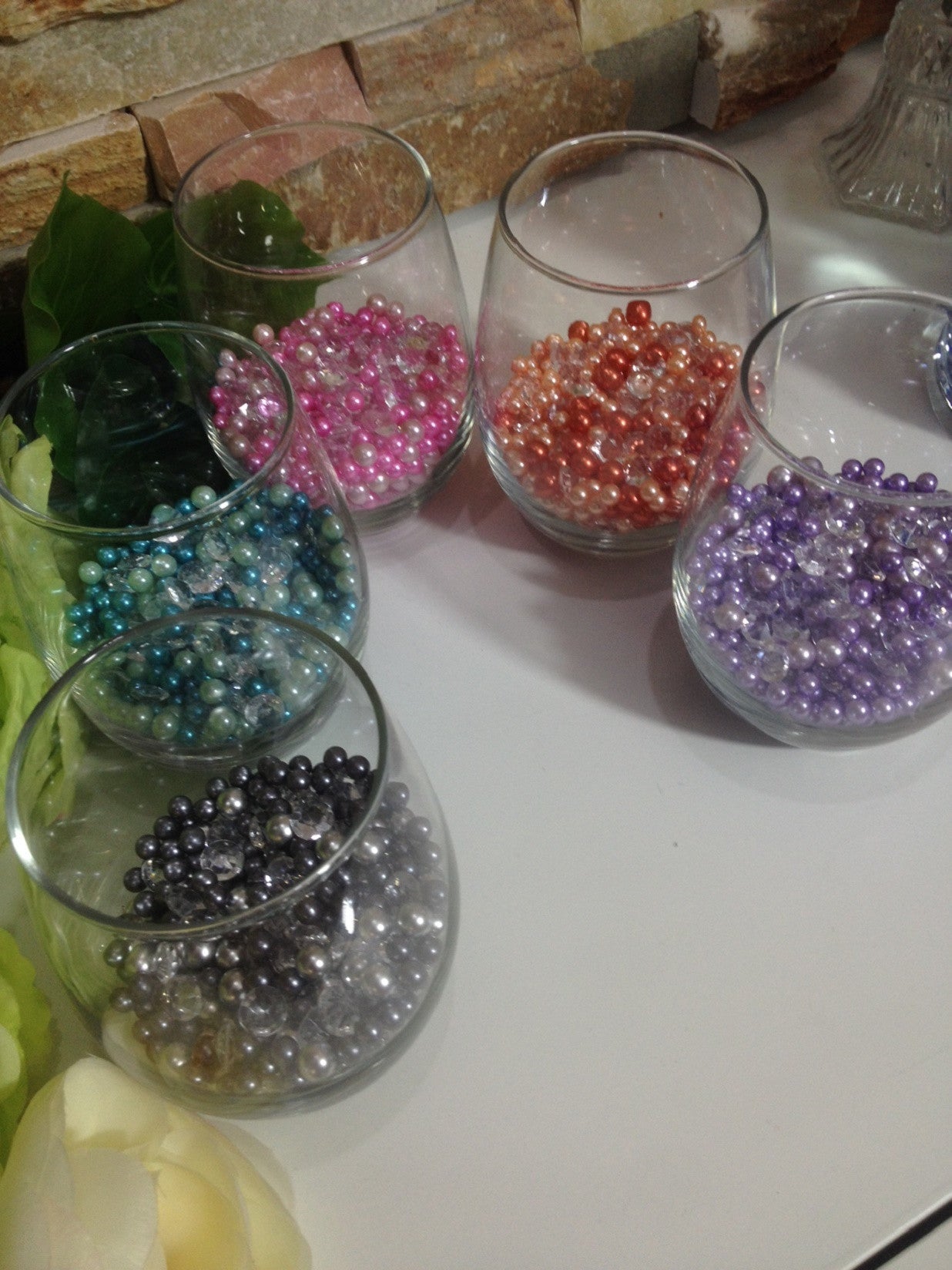 Diamonds And Pearls Table Scatter, Teal Blue & Light Blue Table Confetti, Vase Filler Pearls For Candles, Wine glass